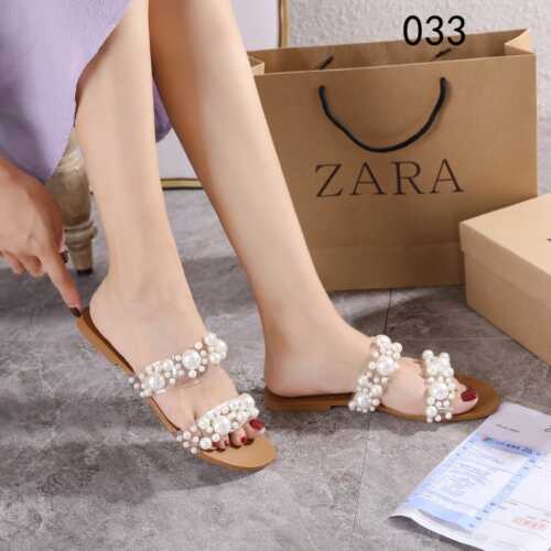 ZARA Flat Vinyl Pearl Bead Sandals 033 TasBatam168