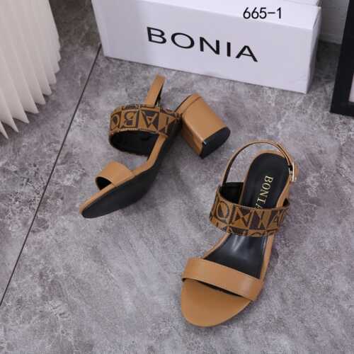 BONIA 665 1 Monogram Canvas Double Strap Block Heel Sandals